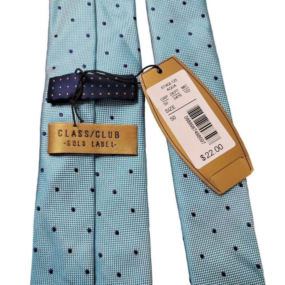 classic/club NWT silk gold label blue polka dot kids tie